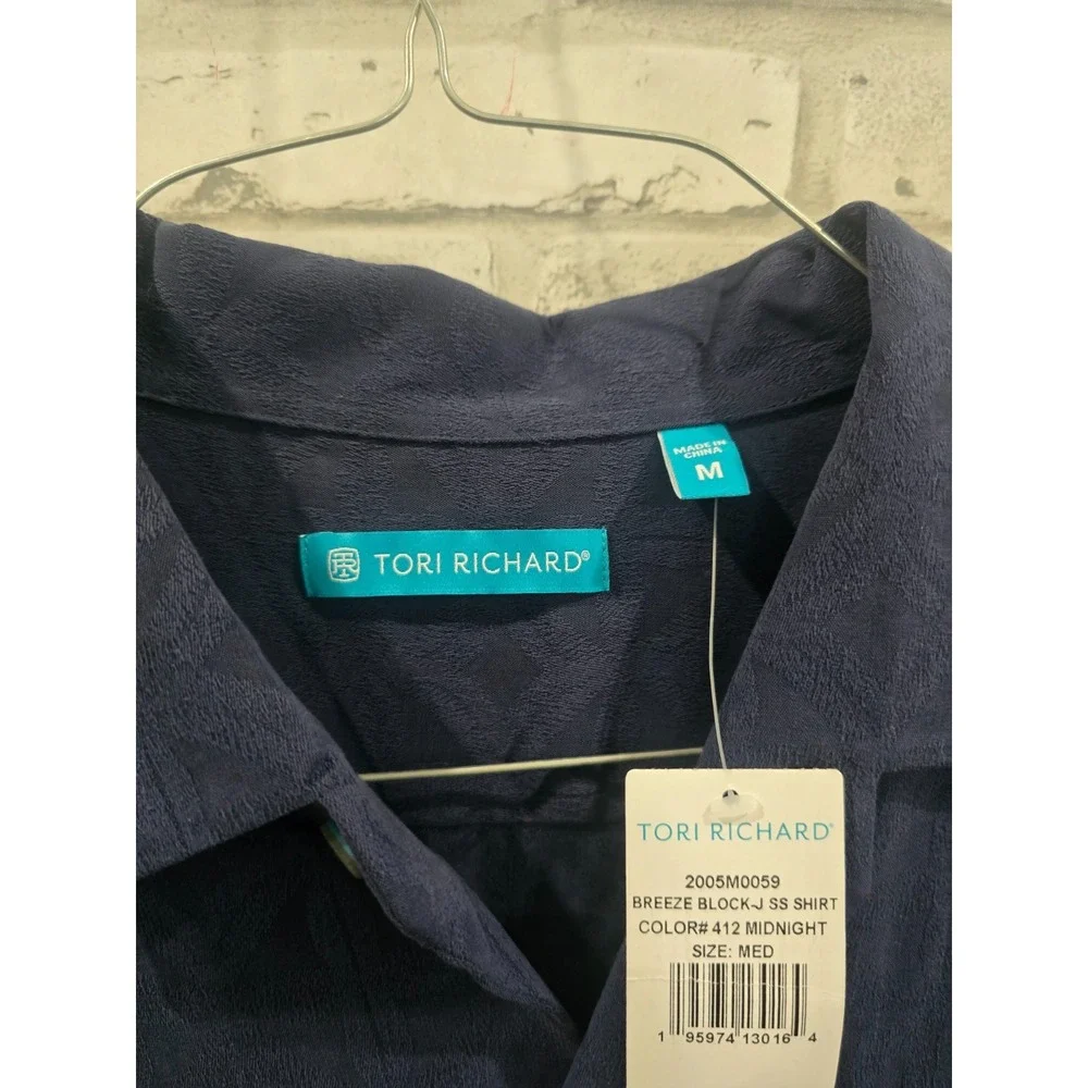 Tori Richard M‎ Geometric Breeze Block Midnight Blue Hawaiian/Aloha NWT Logo
